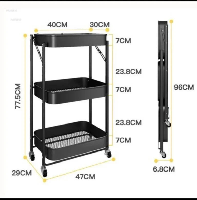 3 Tier Fully Metal Fold Away Trolley