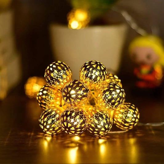 ( Pack of 2 ) hopping Wave 10Led Small Ball Golden Metal String Light Metal Fairy Lights for Home Decoration for Indoor and Outdoor Decoration